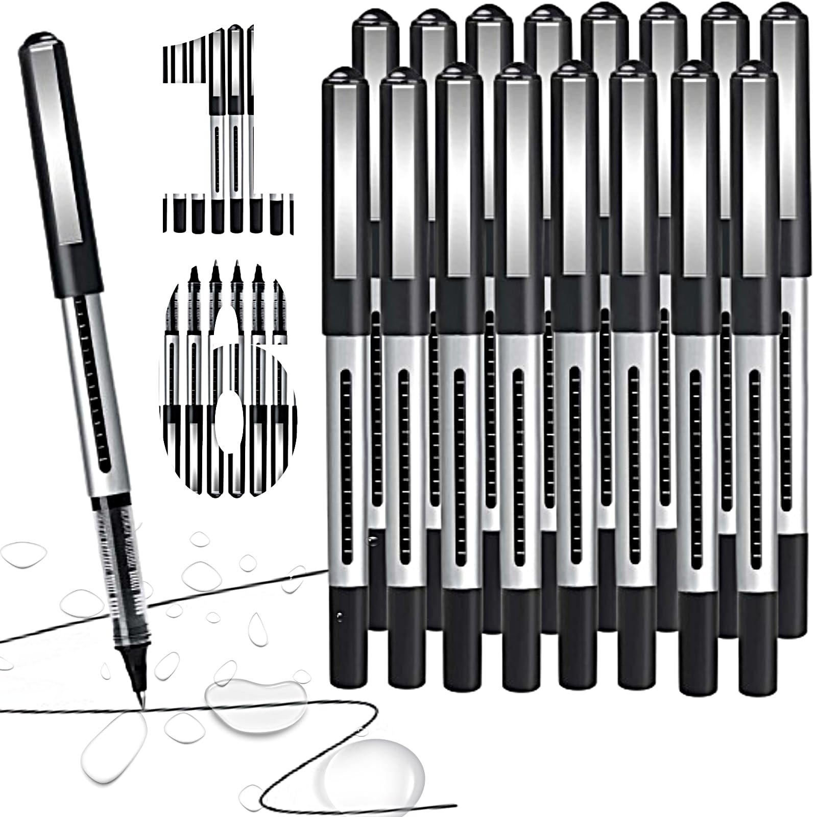 Photo 1 of [16 Pack] 0.5mm Black Liquid Ink Pens – Smooth Writing Rollerball Pens for Journaling, Note-Taking, Bible Study, Back to School Supplies, Office Use – Quick-Dry, No Bleed, Waterproof, Non-Toxic