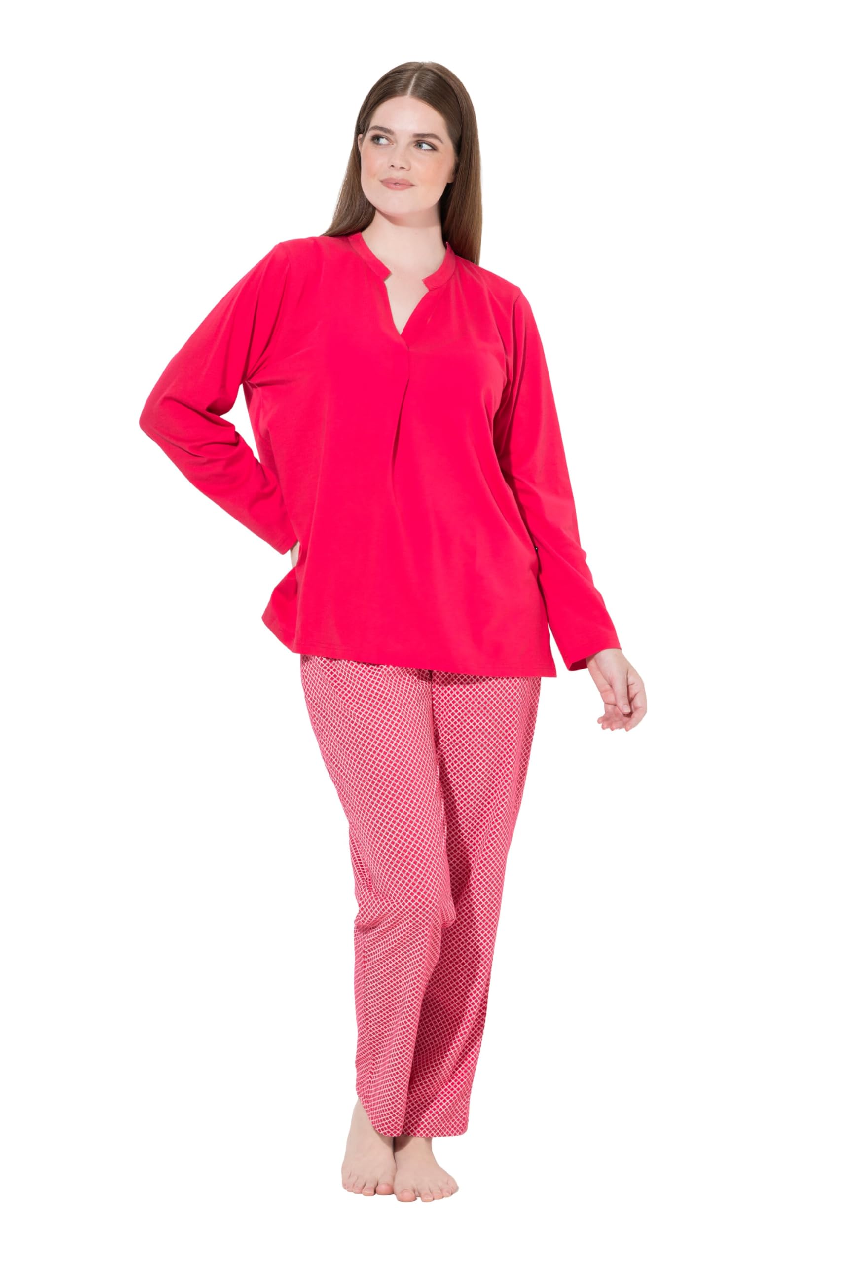 Ulla Popken Damen große Größen Übergrößen Plus Size Pyjama, Muster, Rundhals, Langarm 843319