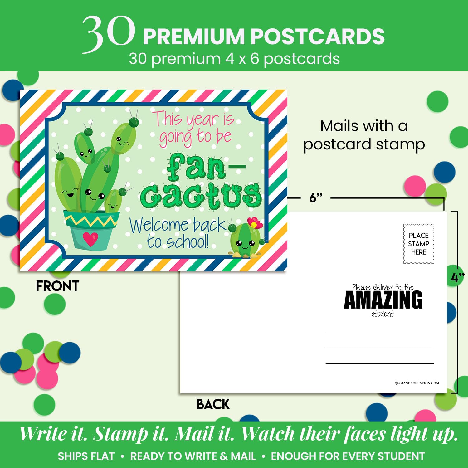 AmandaCreation - Tarjetas postales en blanco con temática de cactus para que los maestros envíen a estudiantes, 10,16 x 15,24 cm