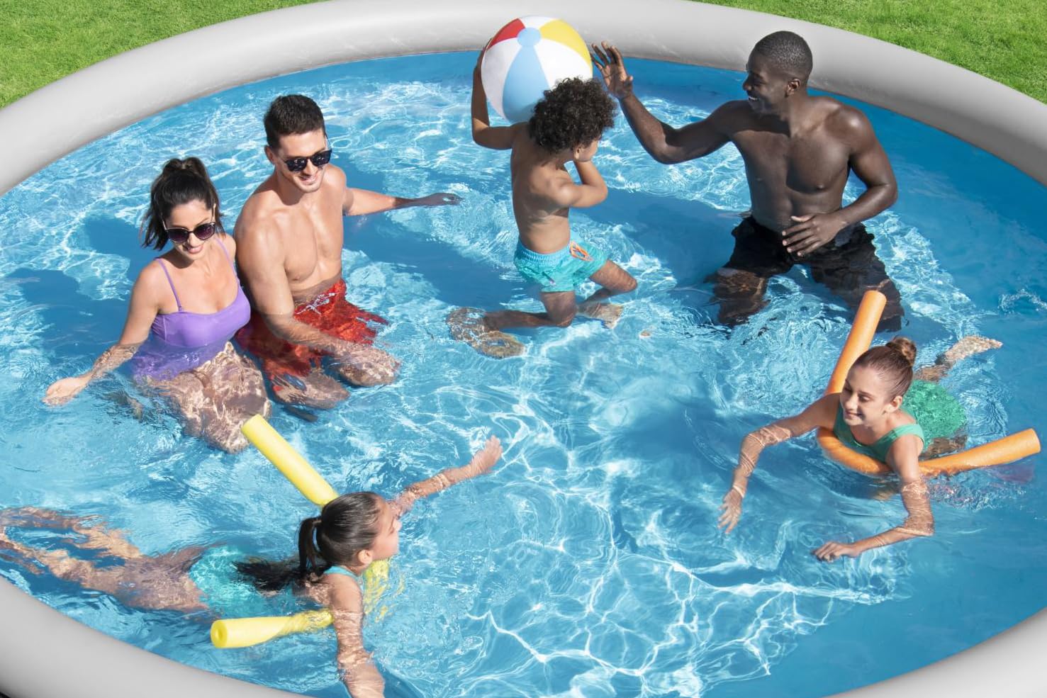 Bestway® Fast Set™ Aufstellpool-Set mit Filterpumpe Ø 457 x 84 cm, Rattan-Optik (Schiefergrau), rund