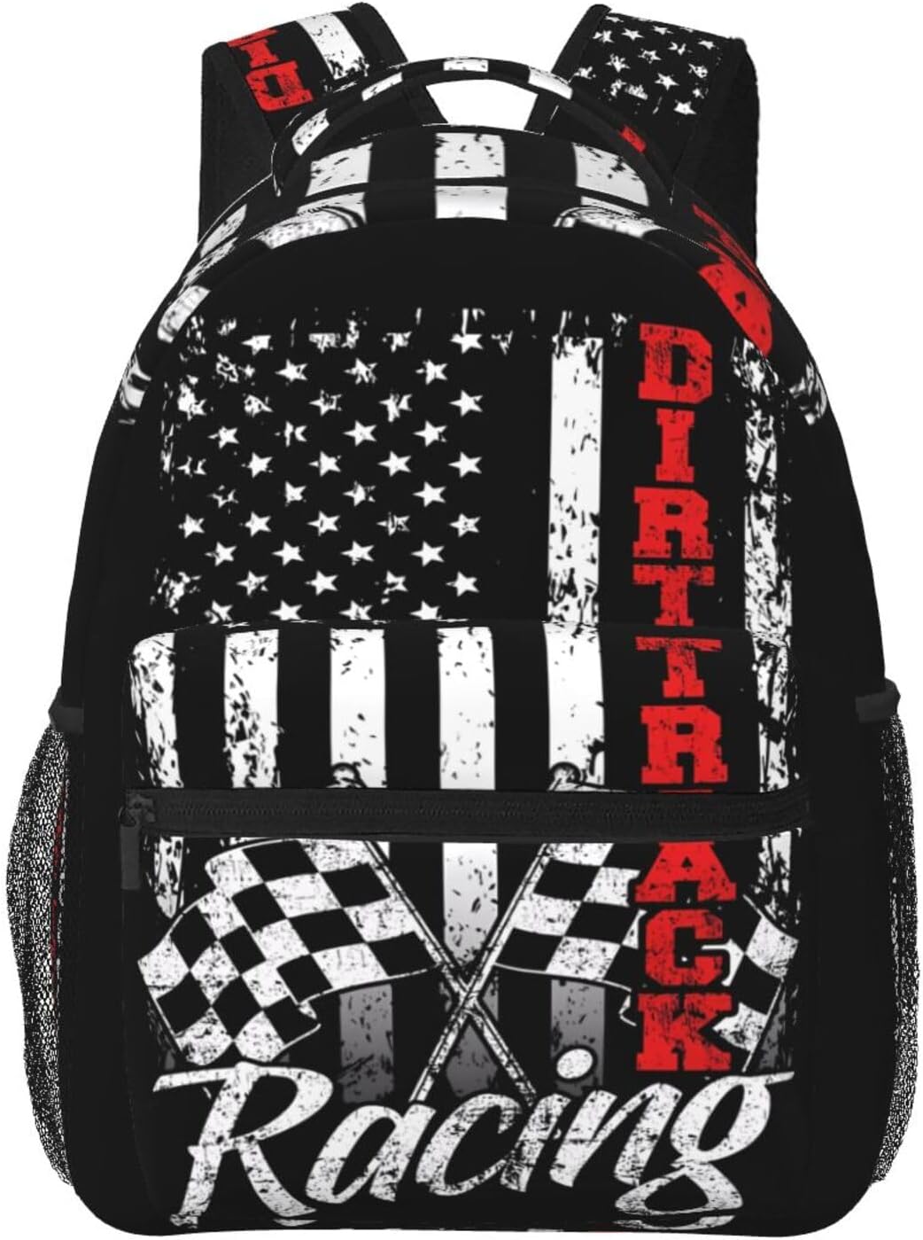 American Flag Dirt Track Racing Car Bike Driver Racer Laptop Backpacks Double Shoulder Laptop Pack Bag Daypack Back Pack Bags Rucksack Computer Bag with Side Pockets Front Zipper Pockets