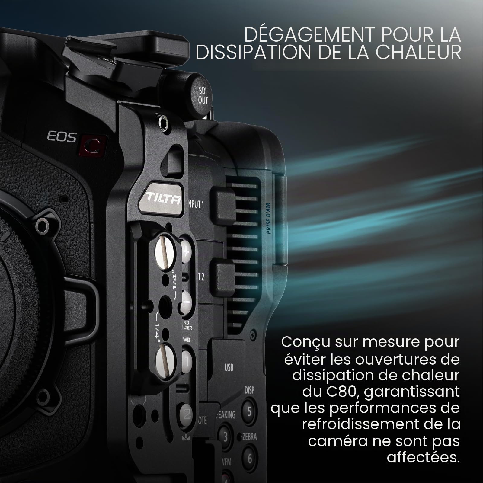 Tilta C80 Cage, Kit de Base pour Cage à Caméra Compatible avec la C80 avec Plaque Supérieure, Bras Latéraux, Fixation pour Rail NATO, Pince pour Câble HDMI ES-T25-A