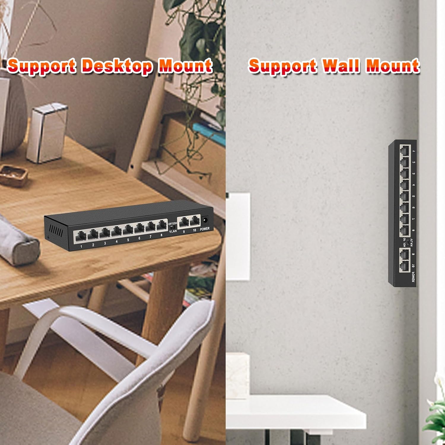 Images showing the ienRon switch mounted on a desktop and mounted on a wall.