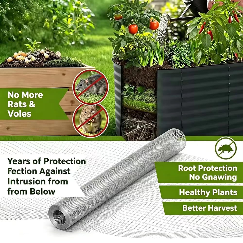 Grillage galvanisé 1m×10m maille fine 0,63mm, grille anti rongeur,grillage à poule, enclos lapin, volière, protection anti rongeur, clôture jardin robuste, grillage métallique polyvalent