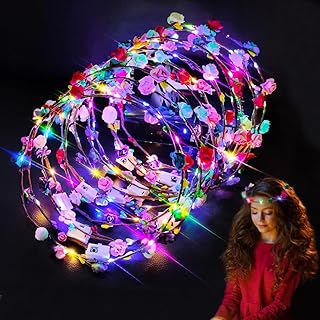 HIQE-FL LED Blumen Kranz Stirnband,16 Stück Blume Krone,Haar Blumenkranz Braut,Blumenkranz Blume Krone Stirnband,Haarband Blumen Hochzeit,Festival Geburtstag Weihnachten Party Dekor