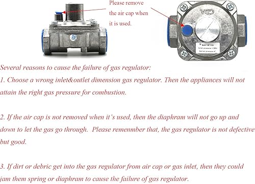 Miniatura 5 de Regulador de presión de gas propano con conexión de entrada y salida de rosca FNPT de 34", con presión de entrada máxima de 12 PSIG y rango de