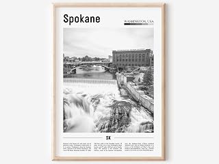 Spokane Poster Black And White, Spokane Print Black And White, Spokane Wall Art, Travel Poster