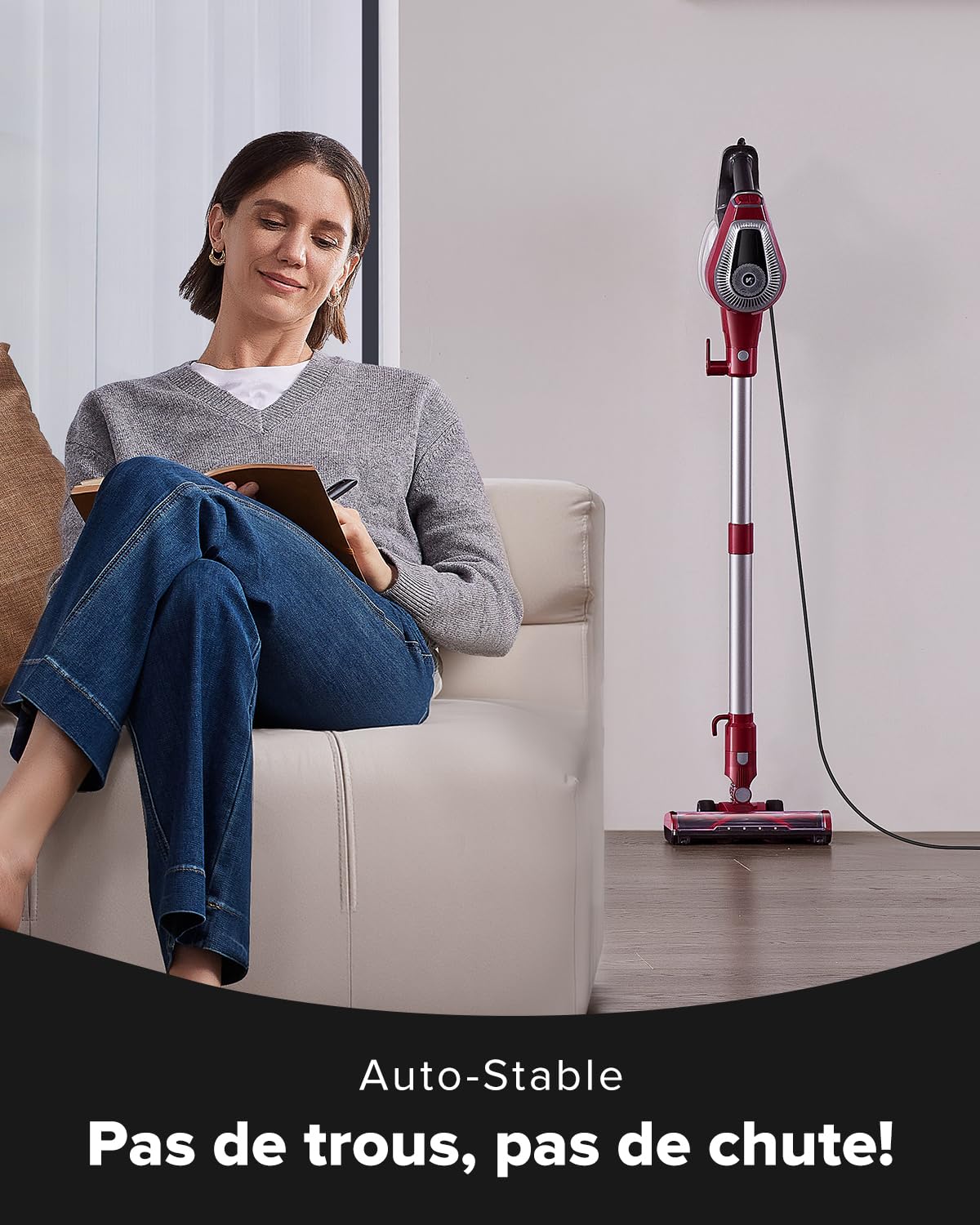 Vexilar C8 Aspirateur Balai avec Fil, 600W/60Kpa Aspirateur Balai Filaire Puissant, Câble de 7m, Brosse Anti-Emmêlement, Filtre HEPA, 1,5L, Aspirateur Léger pour Sols Durs, Tapis et Poils d’Animaux