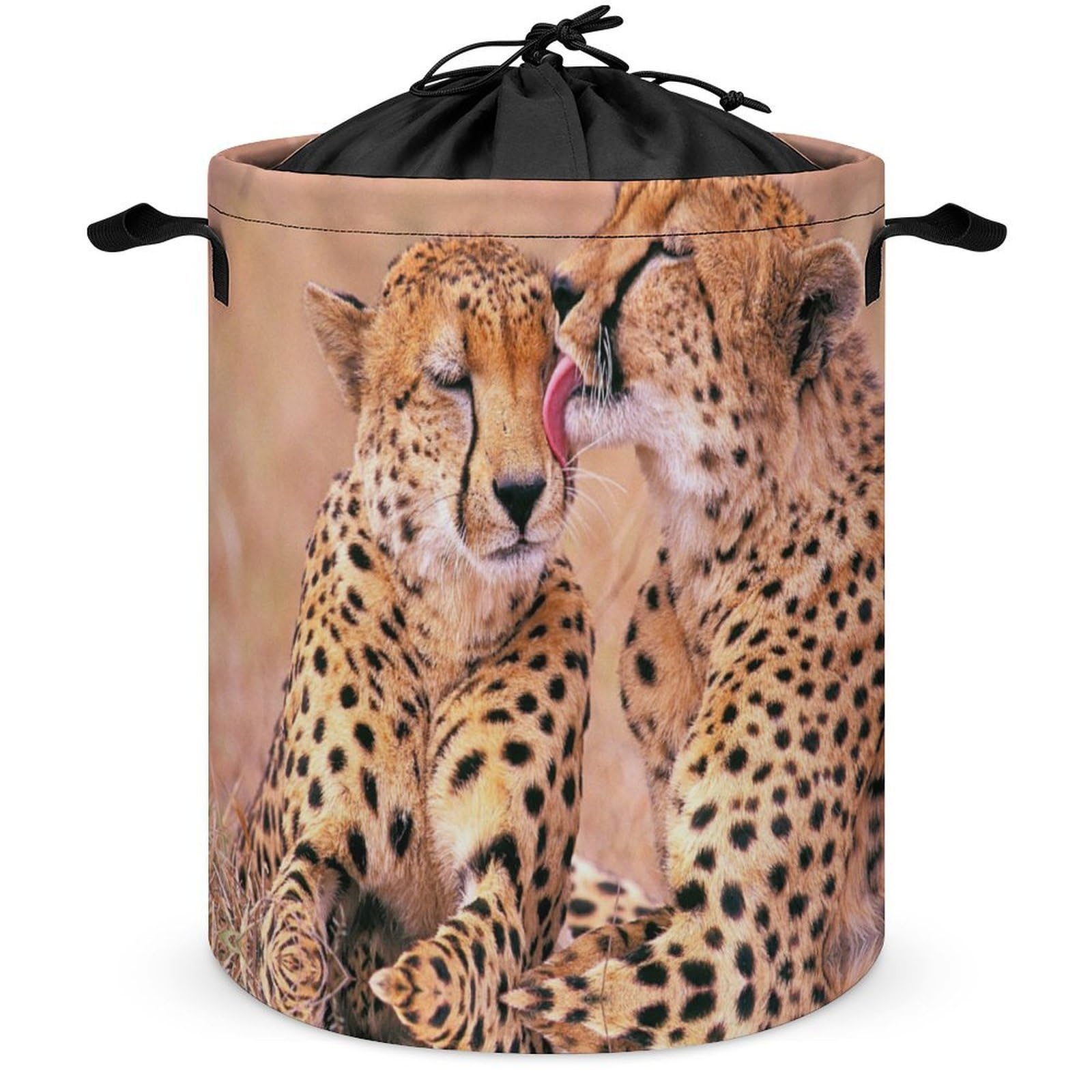 Wlntrophic Drawstring Laundry Hamper, Cheetah Couple Laundry Basket, Washing Basket with Handle
