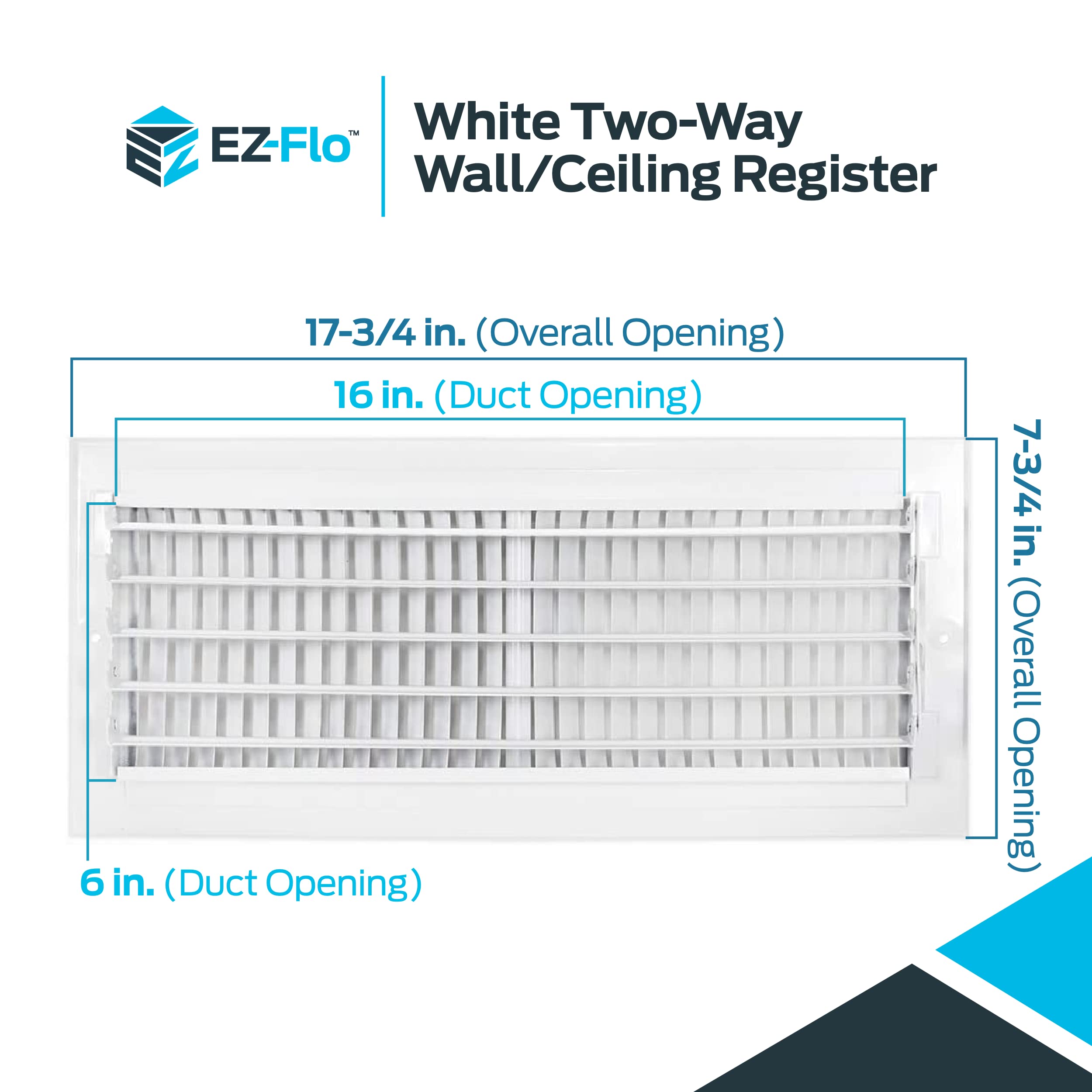 EZ-FLO 16 x 6 Inch (Duct Opening) White Air Vent Cover for Wall or Ceiling,  Two-Way Ventilation Register, Solid Steel HVAC Cover, 61663 - Heating Vents  - Amazon.com