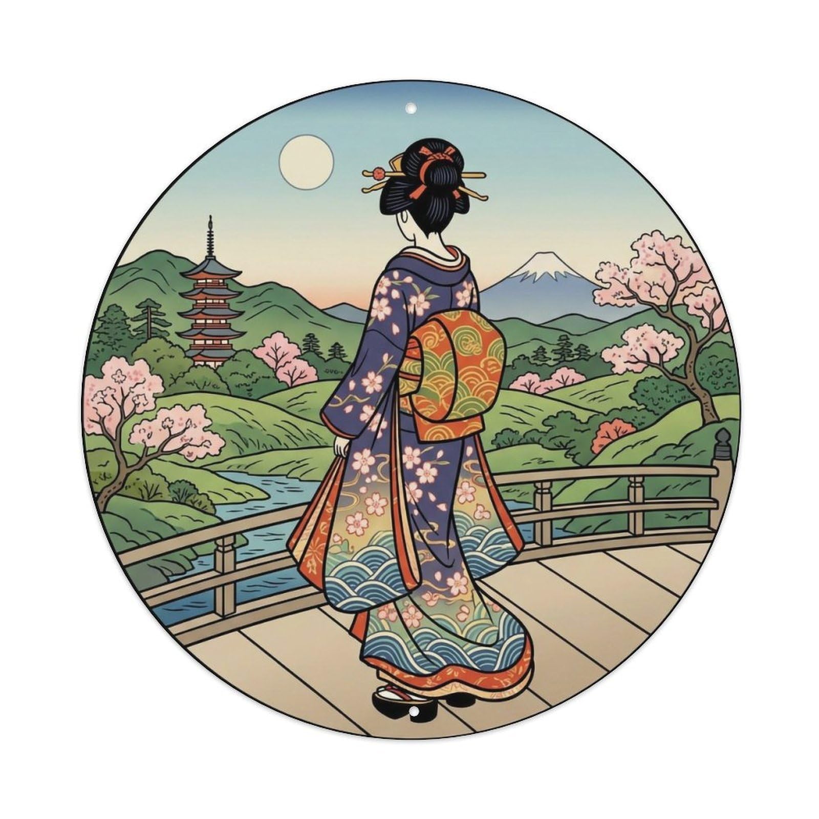 Japanese Geisha Back Standing Graceful Metal Tin Sign