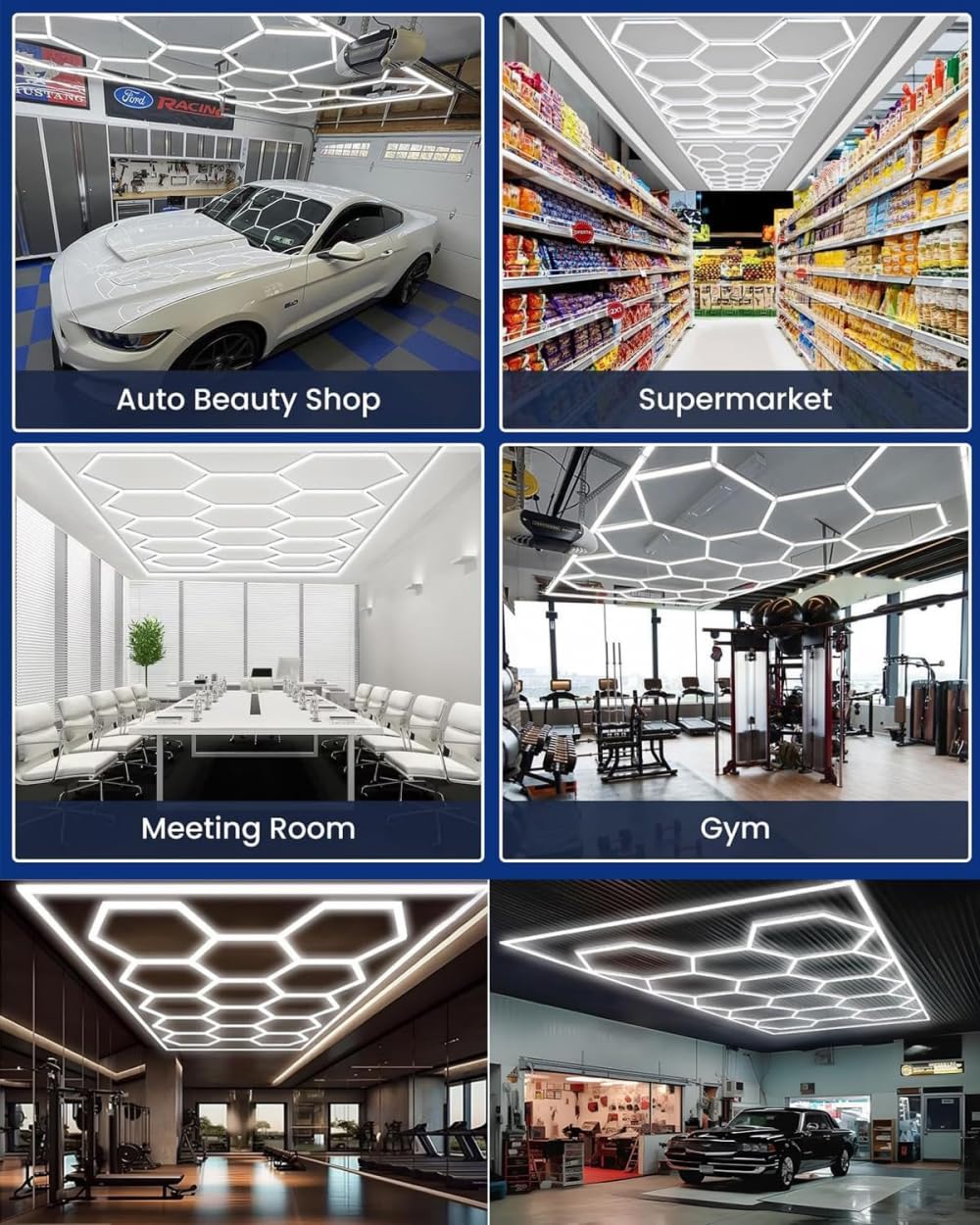 Plafonnier LED En Nid D'abeille, Garage Hexagonal 720 W, 6500 K, Économie D'énergie, Pour Garage Soussol Entrepôt Salon De Beauté Automobile Atelier D'esthétique Automobile