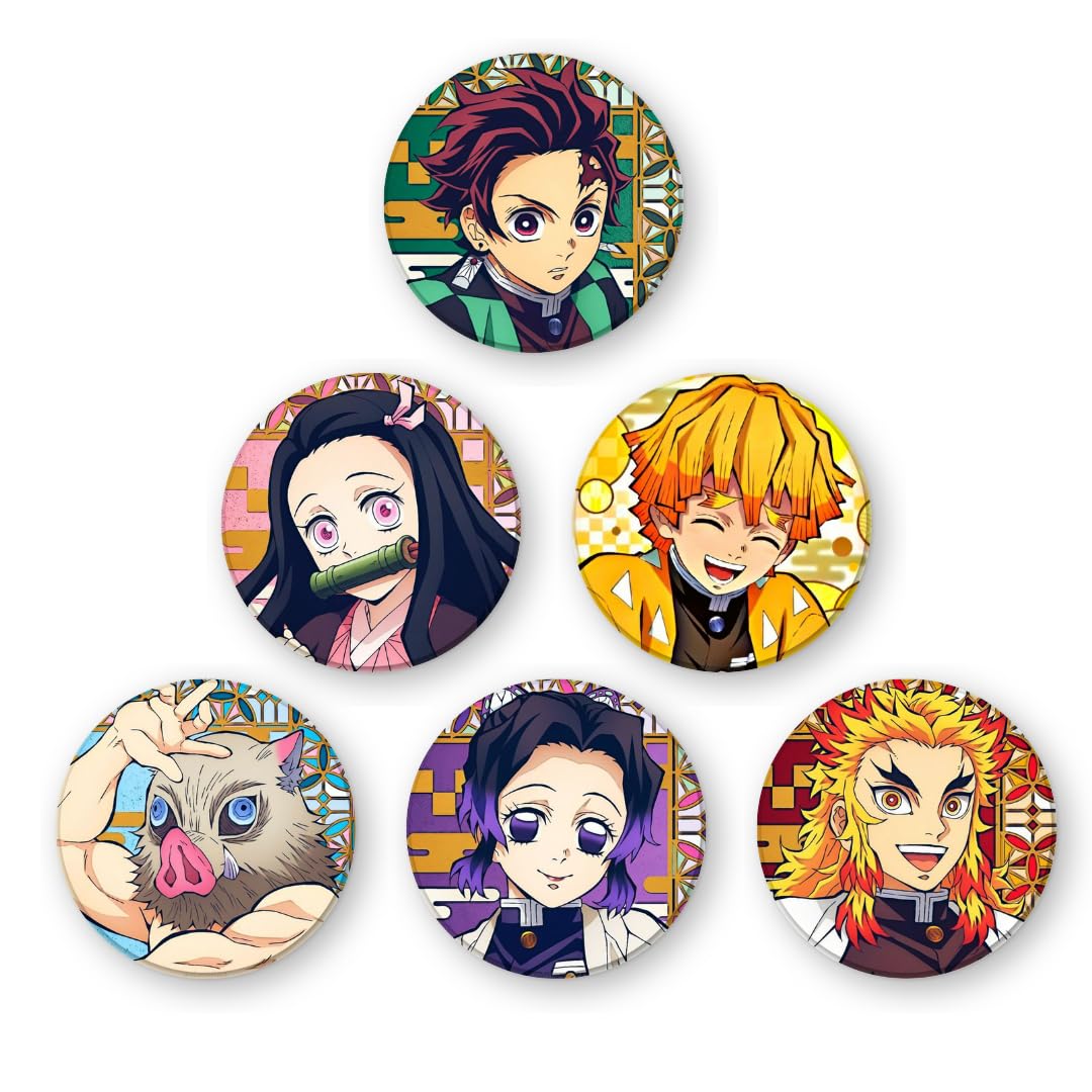 Demon Slayer Anime Badge Set of 6 (58mm) | Tanjiro Nezuko Zenitsu Inosuke Shinobu Rengoku Badges | Waterproof Scratch Resistant Anime Pins for Backpack School Bag Jacket | Otaku Gift-picture-34
