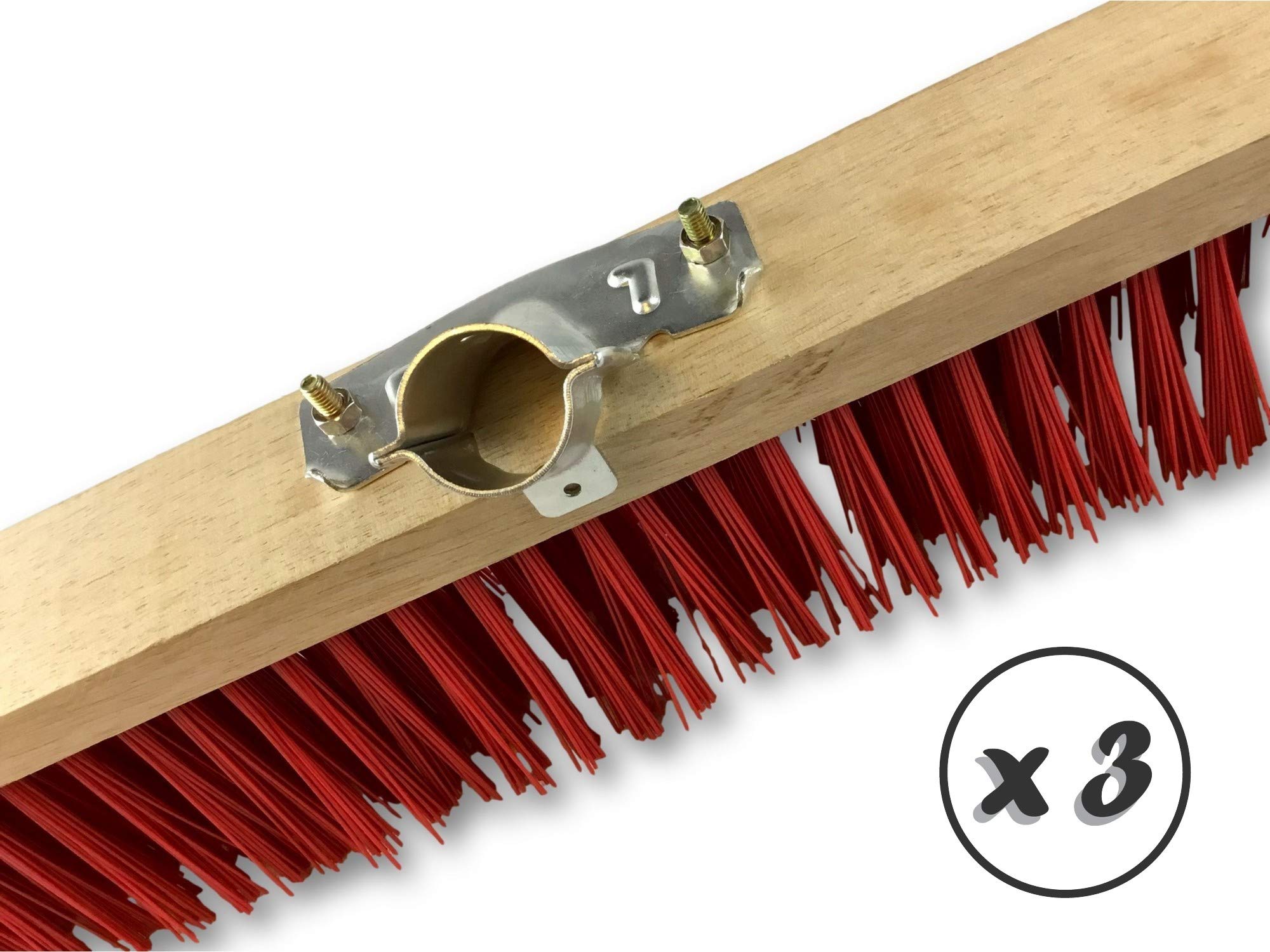 Miotła warsztatowa typu kantonier | Zestaw 3 | Track Outdoor | Długość 100 cm | Wypełnienie szczotką PVC czerwoną | Drewniana podeszwa | Metalowe gniazdo Ø 28 mm | Z uchwytem | Kibros 2390BMx3