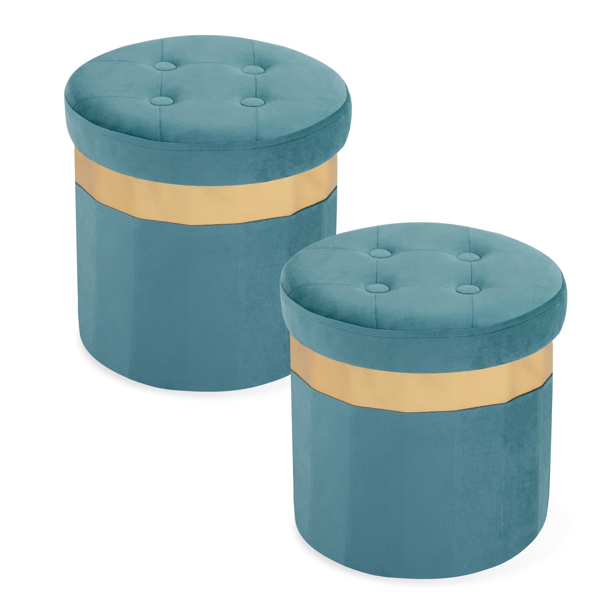 xuperbonus Small Ottoman with Storage,Folding Round Ottoman with Gold Trim,Velvet Storage Stool,Foot Stool with Soft Padded,Foot Rest for Living