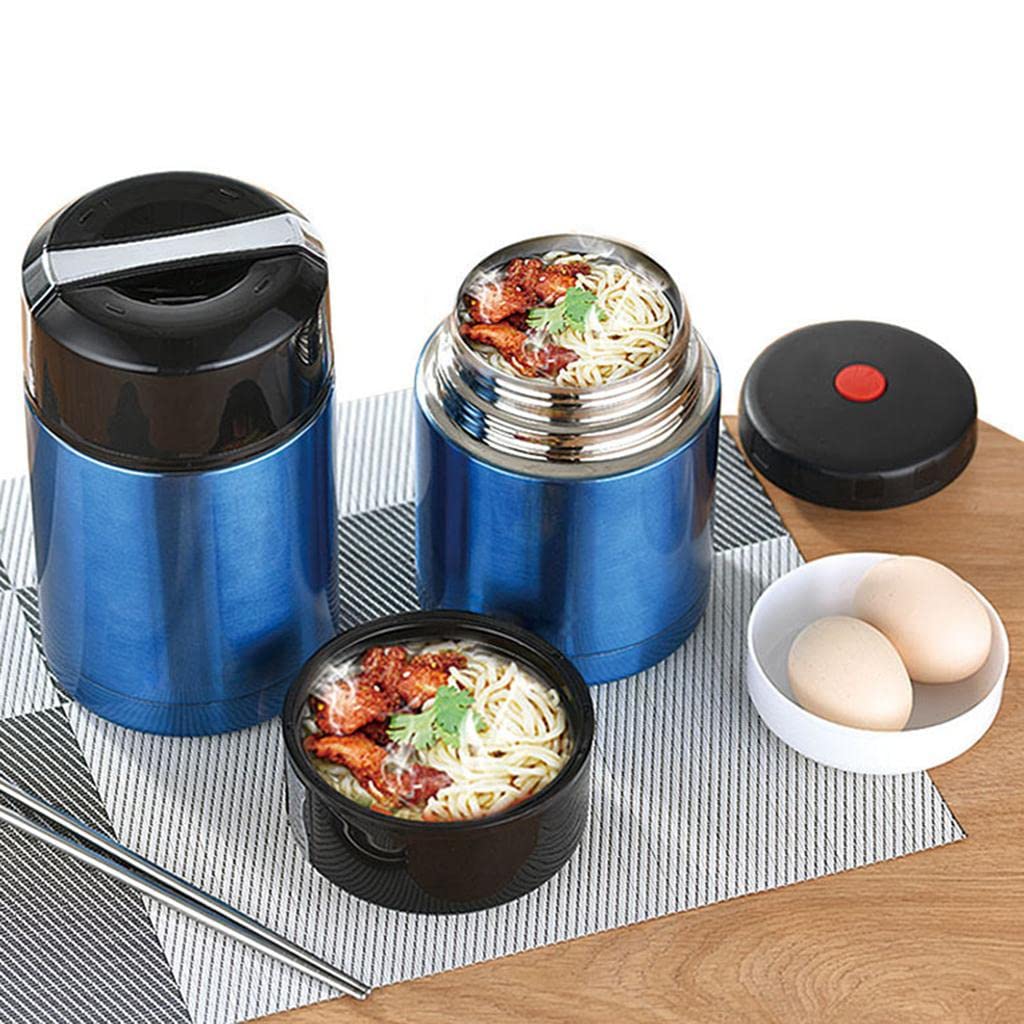 Récipient de Conservation du Lait Maternel Contenant à Soupe sous Vide Pot Alimentaire en Acier Inoxydable Résistant Pliant Facile à Porter pour École, Bleu 800ml