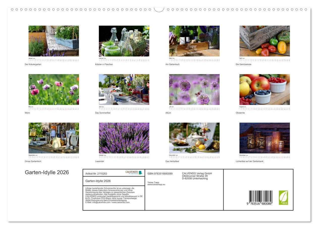 Garten-Idylle 2026 (hochwertiger Premium Wandkalender 2026 DIN A2 quer), Kunstdruck in Hochglanz: Ein farbenfroher Streifzug durch liebevoll gestaltete Gärten. (CALVENDO Natur)