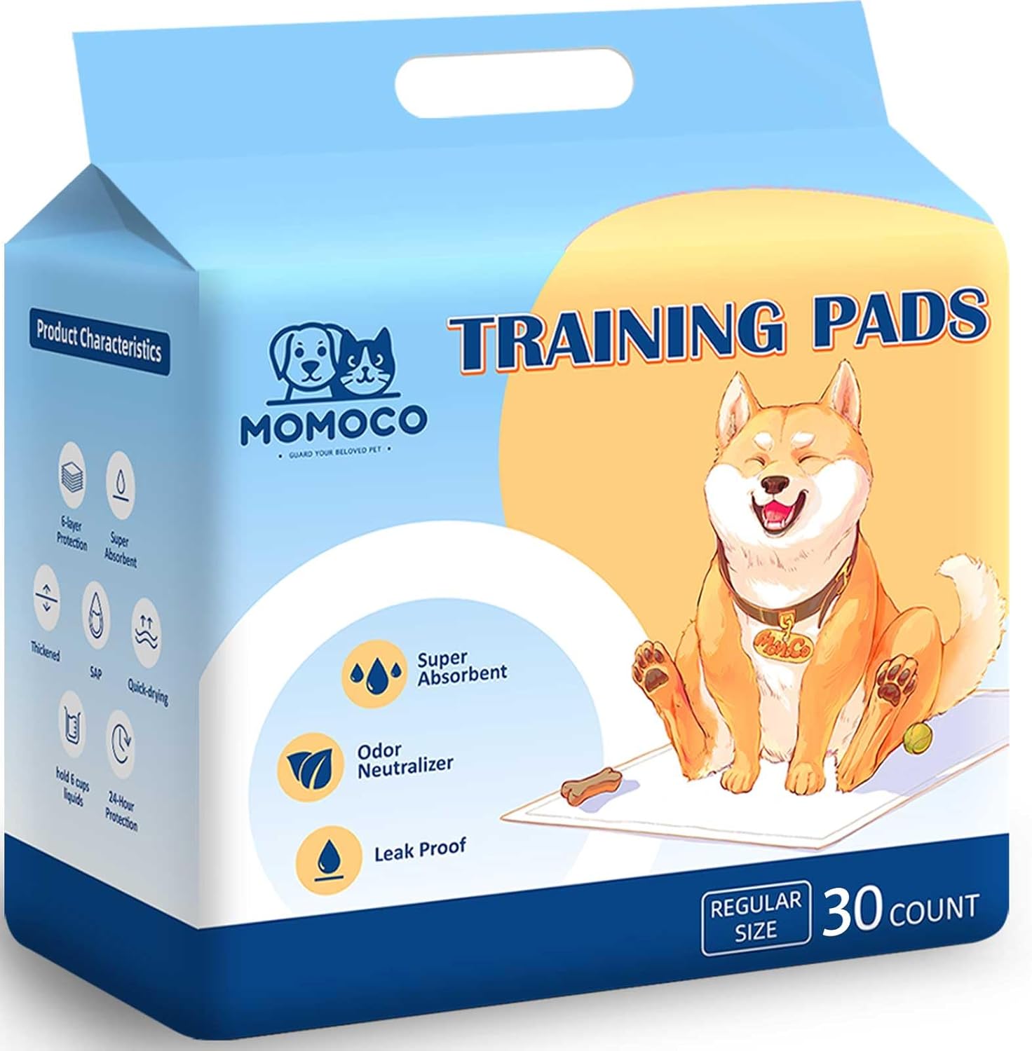 MoMoCo Potty Pads 22″x22″, 30 Count – Puppy Training Pads, Leak-Proof & Super Absorbent, Disposable Pads for Dogs, Cats & Rabbits MoMoCo Potty Pads 22″x22″, 30 Count – Puppy Training Pads, Leak-Proof & Super Absorbent, Disposable Pads for Dogs, Cats & Rabbits