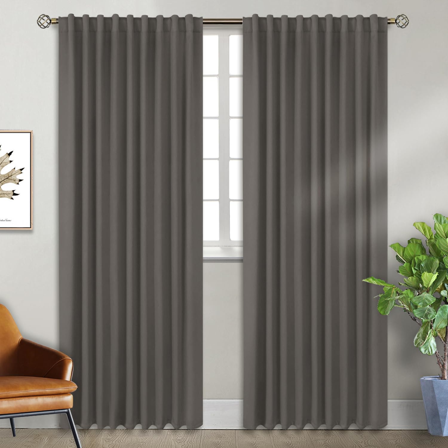 BGment Wide Blackout Curtains 84 inch - Rod Pocket and Back Tab Thermal Insulated Room Darkening Curtains for Living Room, 70 x 84 Inch, Grey, 2 Window Panels — image 1