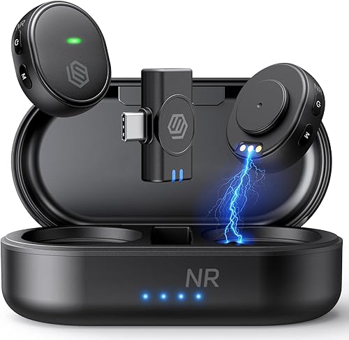 2-Pack Wireless Microphone for iPhone/Android/iPad, 3-Level AI Noise Canceling USB-C Clip-on Mic with Charging Case, Lightning, Mini Lavalier Microphones for Vlogging, Recording, YouTube, TikTok