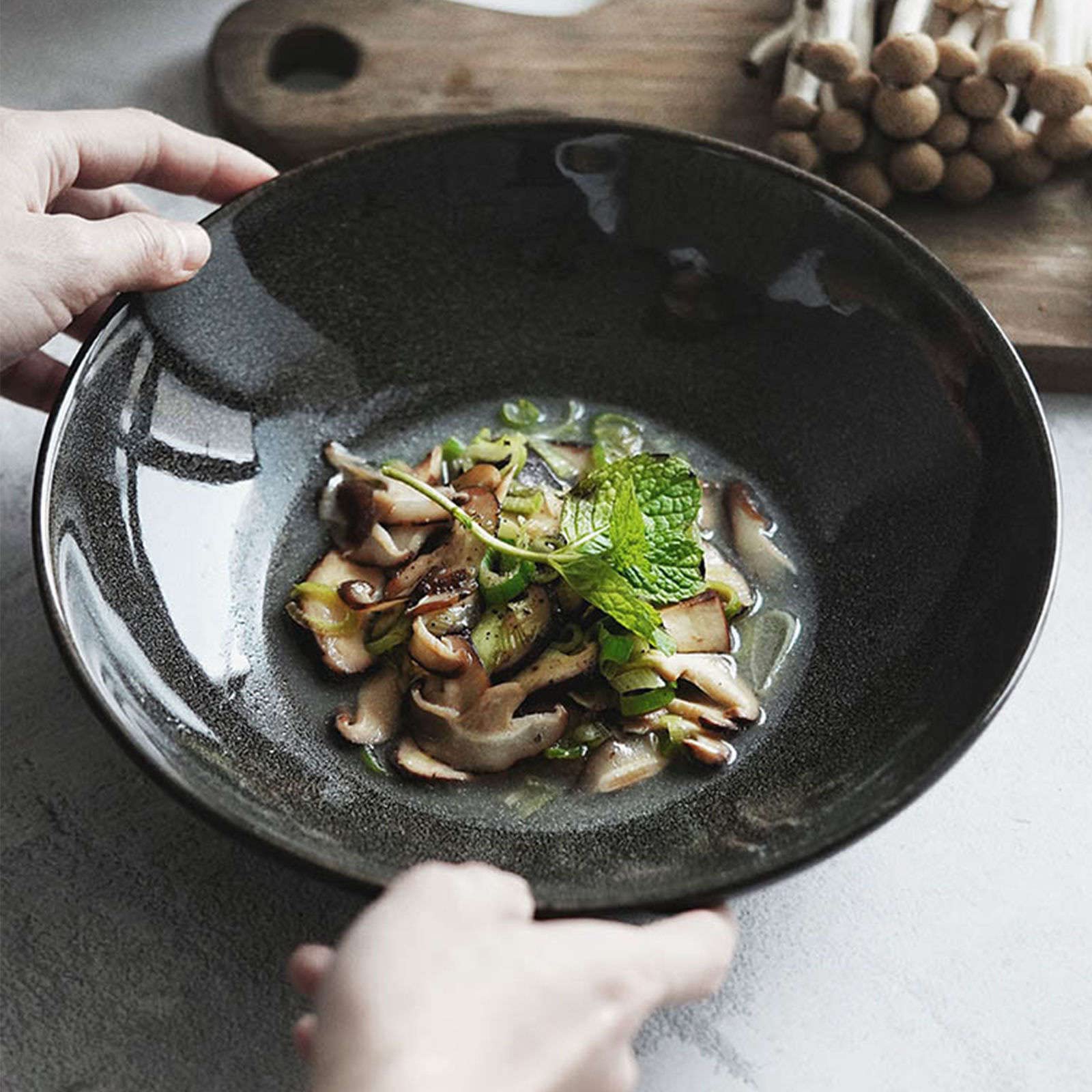 Cuenco De Ensaladera De Cerámica Grande, Cuenco De Ensaladera De Pasta Apilable De 35 Oz Colorido, Plato De Ensalada para Servir-gris-23cm