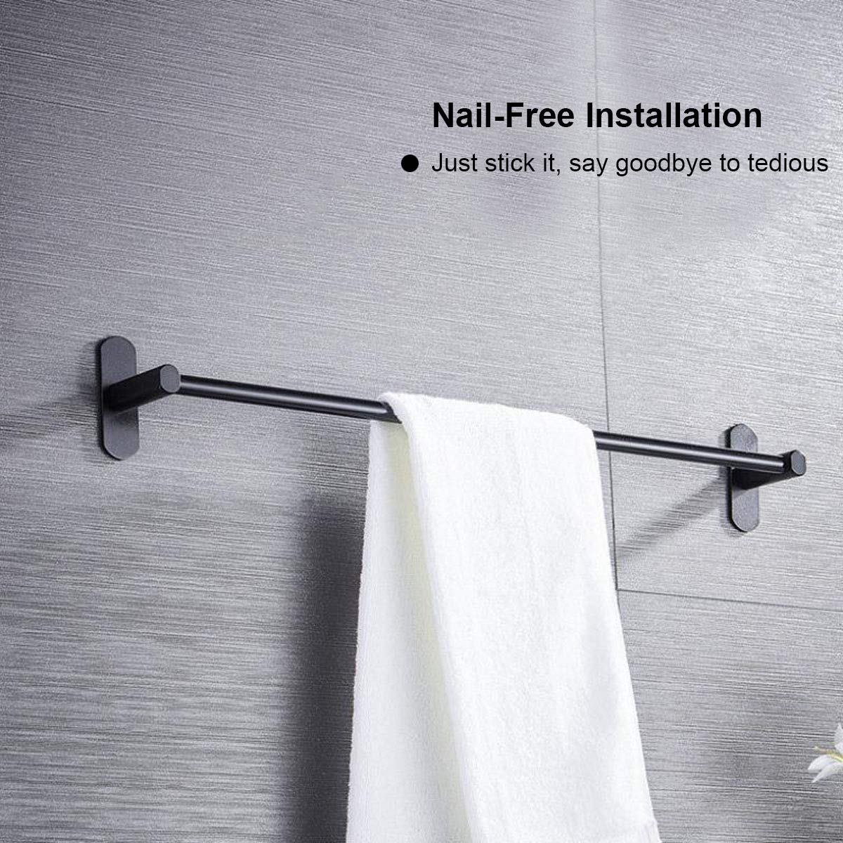 Handtuchhalter, 81 cm / 31,89 Zoll einlagiger schwarzer Aluminium-Handtuchhalter, Selbstklebender Fester Handtuchhalter, an der Wand montierter Handtuchhalter in Toilette, Bad oder