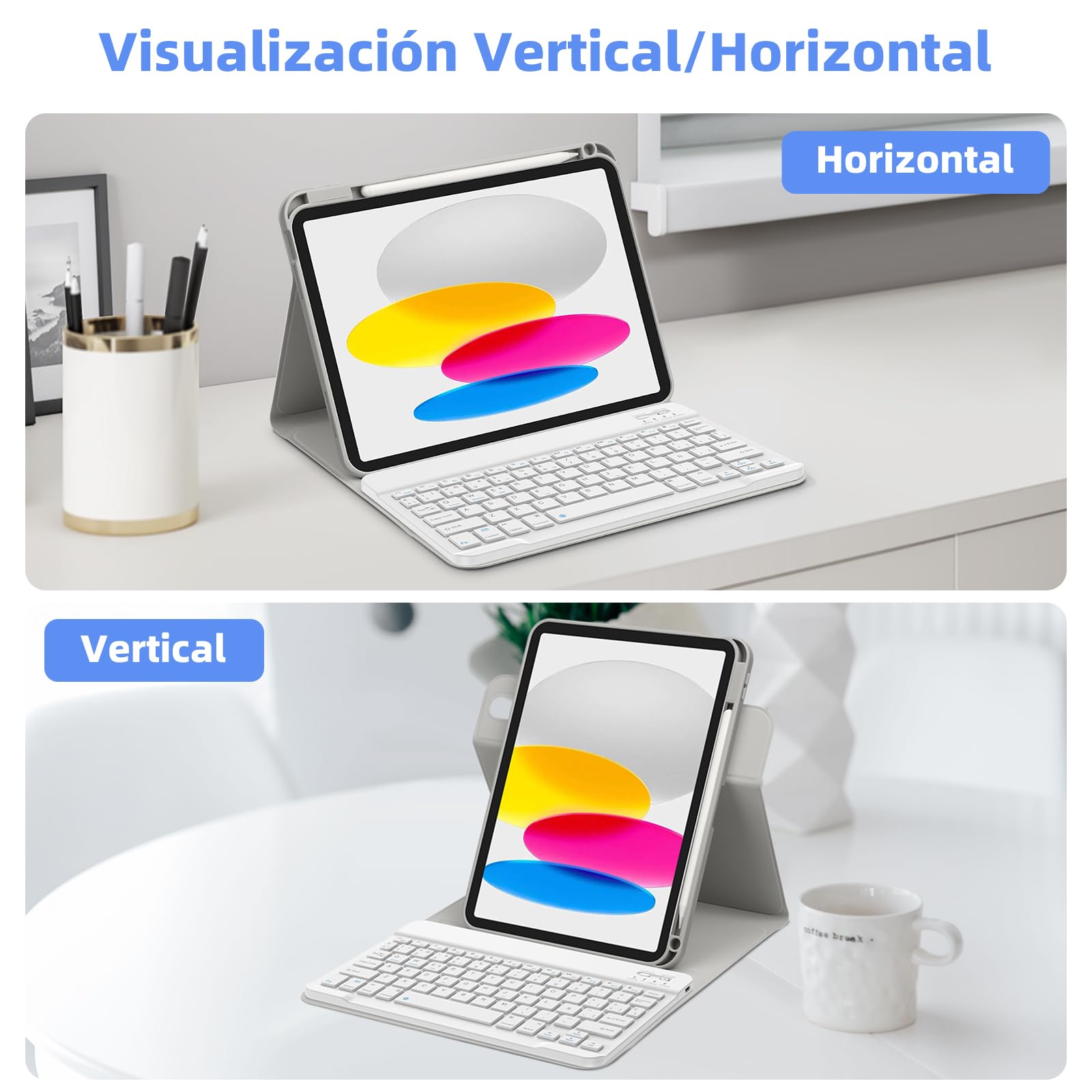 Bettdow Funda con Teclado para iPad 11 Generación A16 2025/iPad 10 Generación 2022 (11/10.9 Pulgada), Uso Vertical/Horizontal, Desmontable Español Ñ Teclado con Funda para iPad 10/11 Gen, Gris