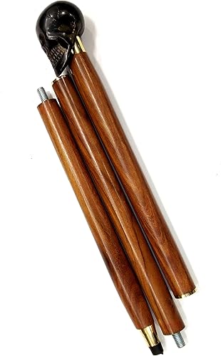 Miniatura 6 de 5MOONSUN5 Bastón para caminar con diseño de calavera de cabeza de latón, bastón de palisandro hecho a mano con barras decorativas de latón macizo,