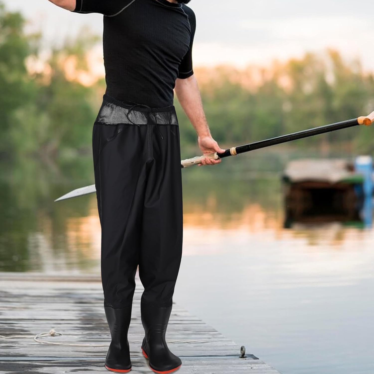 DOITOOL PVC Fishing Waders for Men, Waterproof Waist Waders with Thickened Design and Anti-Skid Insoles, Suitable for Fishing and Water Related Tasks, Black,