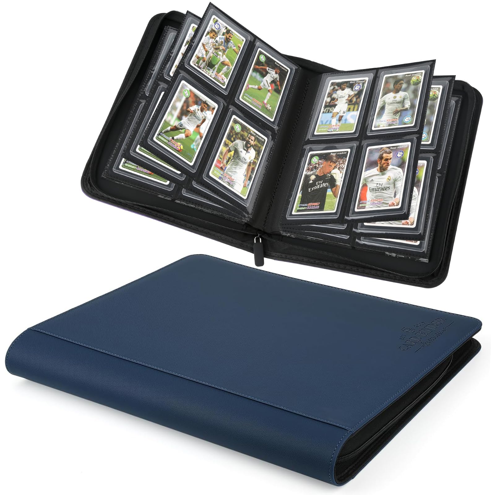 Toploader Binder,Toploader Hard Cases, 4-Pocket Pages Sleeves Hold up 128 Cards.Toploader Card Binder with Sleeves for “3×4” rigid，Card Holder(blue) — image 1