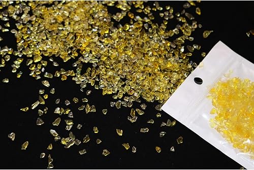 Miniatura 2 de Chips de vidrio liso con borde amarillo, vidrio transparente con purpurina roto de 0.079 a 0.118 pulgadas, esmerilado vítreo triturado para