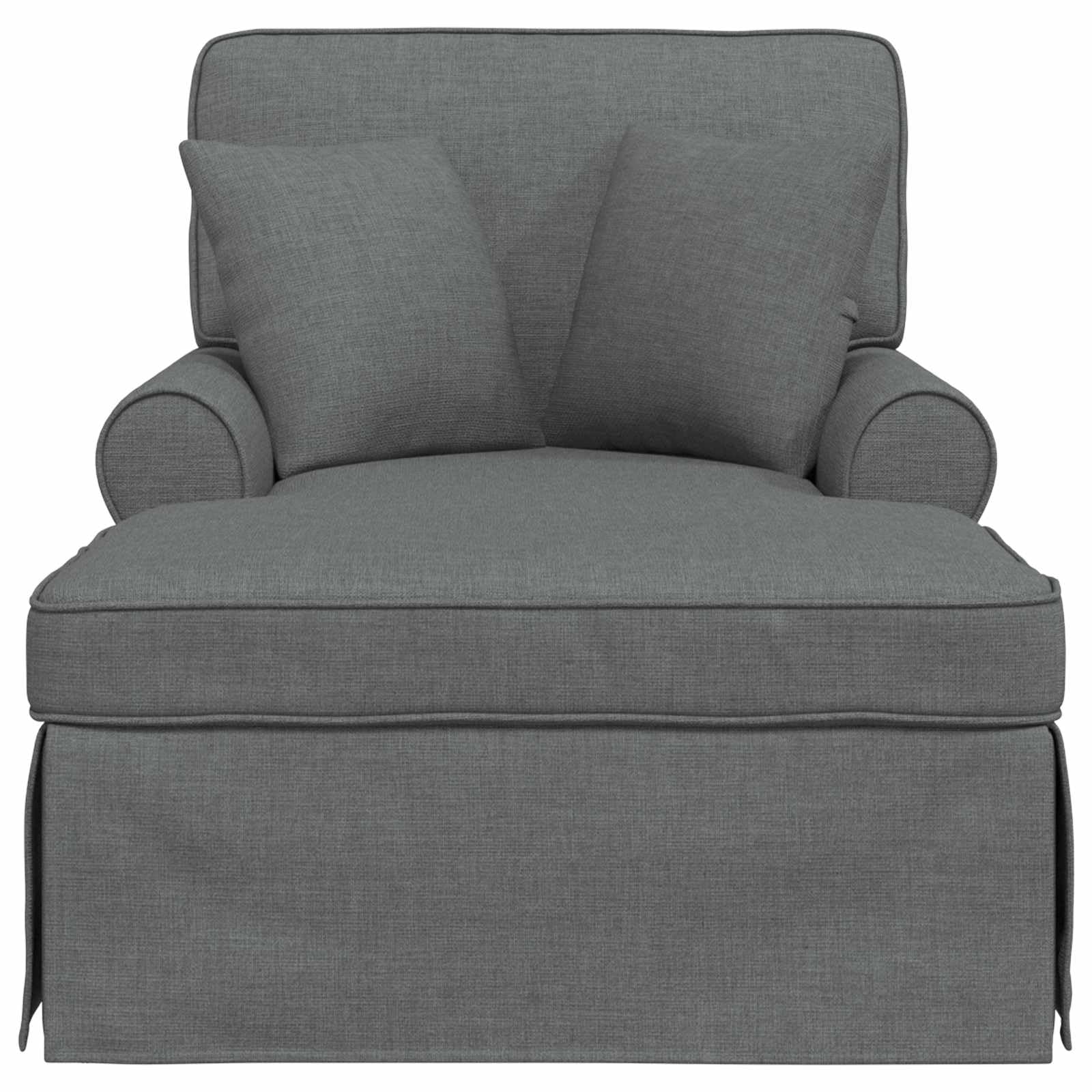 Chaise longue en tissu gris foncé avec jupe et 2 coussins 91 x 157 x 91 cm Canapé de salon moderne avec accoudoirs et dossier pour salon, chambre à coucher, se détendre et lire