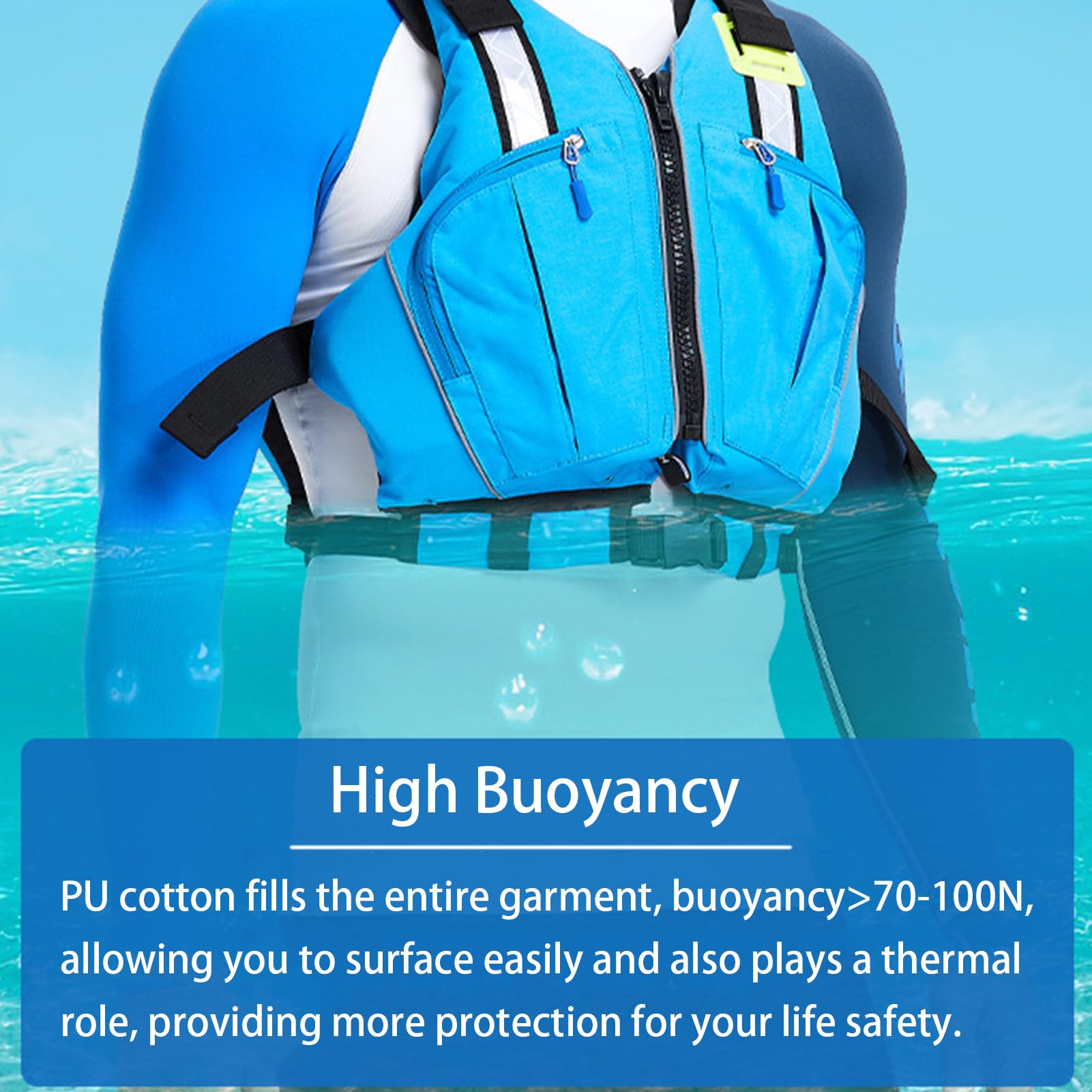Chaleco Salvavidas Profesional para Adultos 100N Gran Flotabilidad Pesca Canotaje Kayak Chaleco De Natación con Tiras Reflectantes