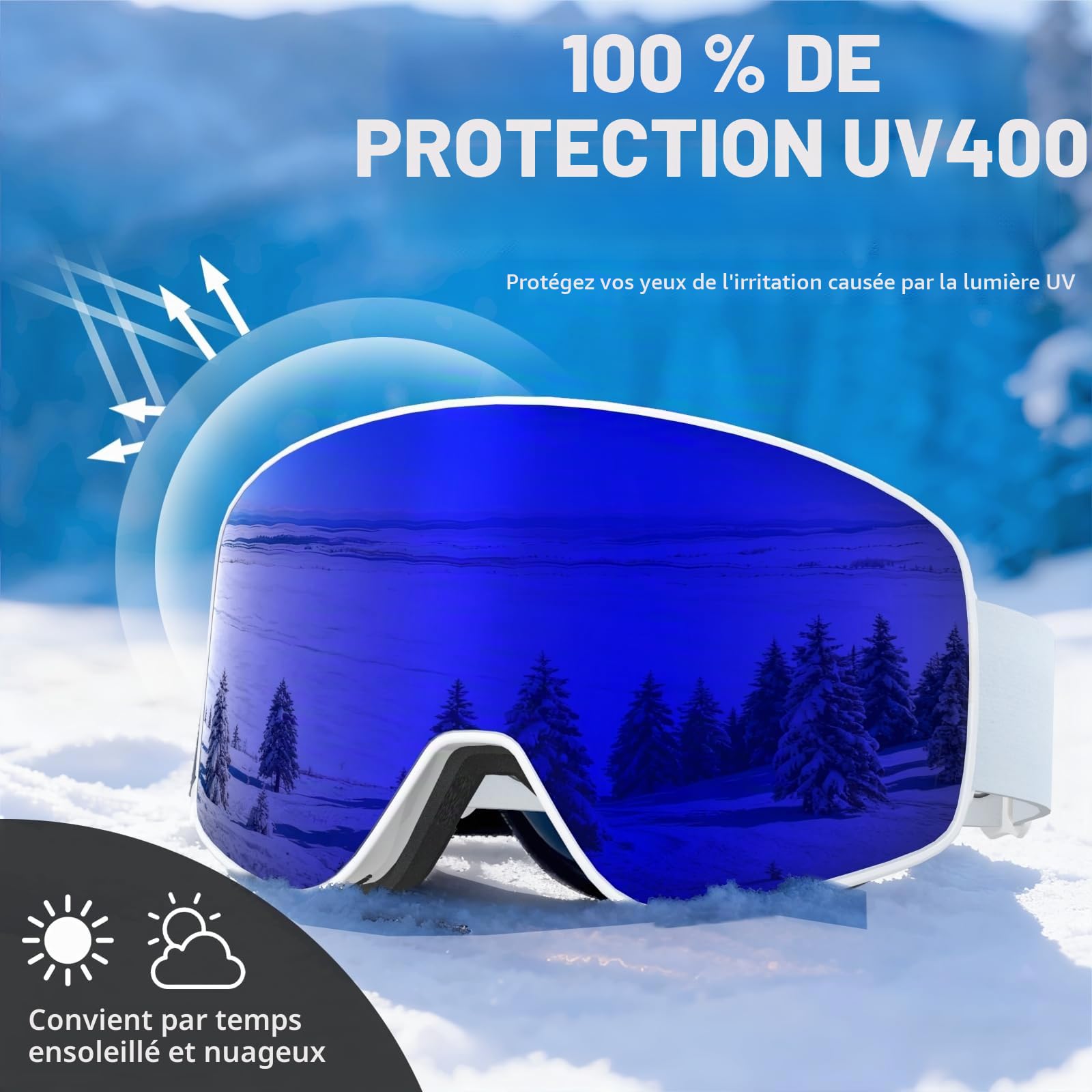 VCOROS Masque de Ski YH212 avec Magnétique Lentille Interchangeable | Lunettes de Ski OTG pour Unisexes Ajustables Anti Buée Coupe-Vent Anti-UV Lunettes de Snowboard pour Sports Hiver