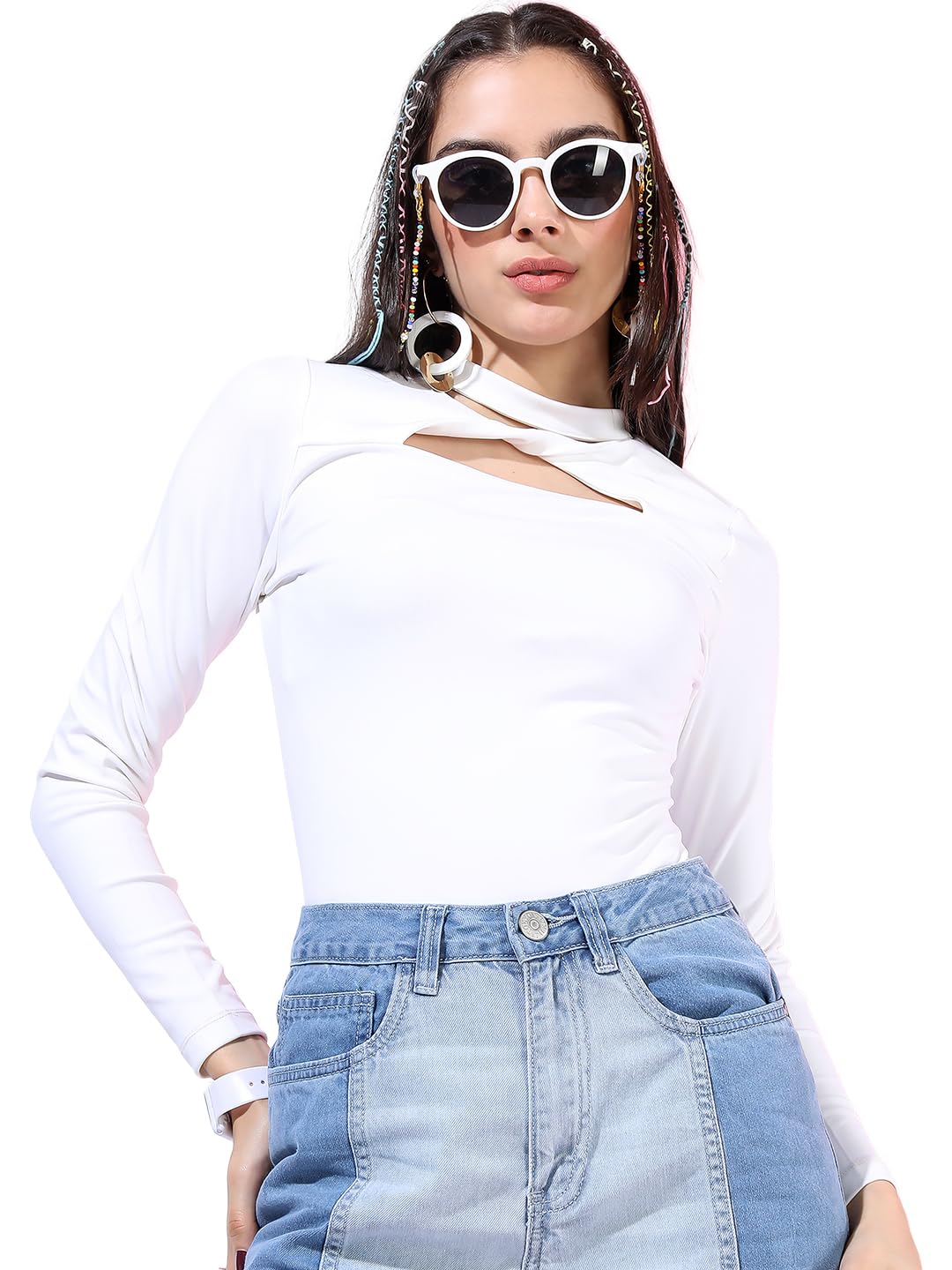 Women ROUND NECK Bodysuit TTBT000003 WHITE XS-image-1