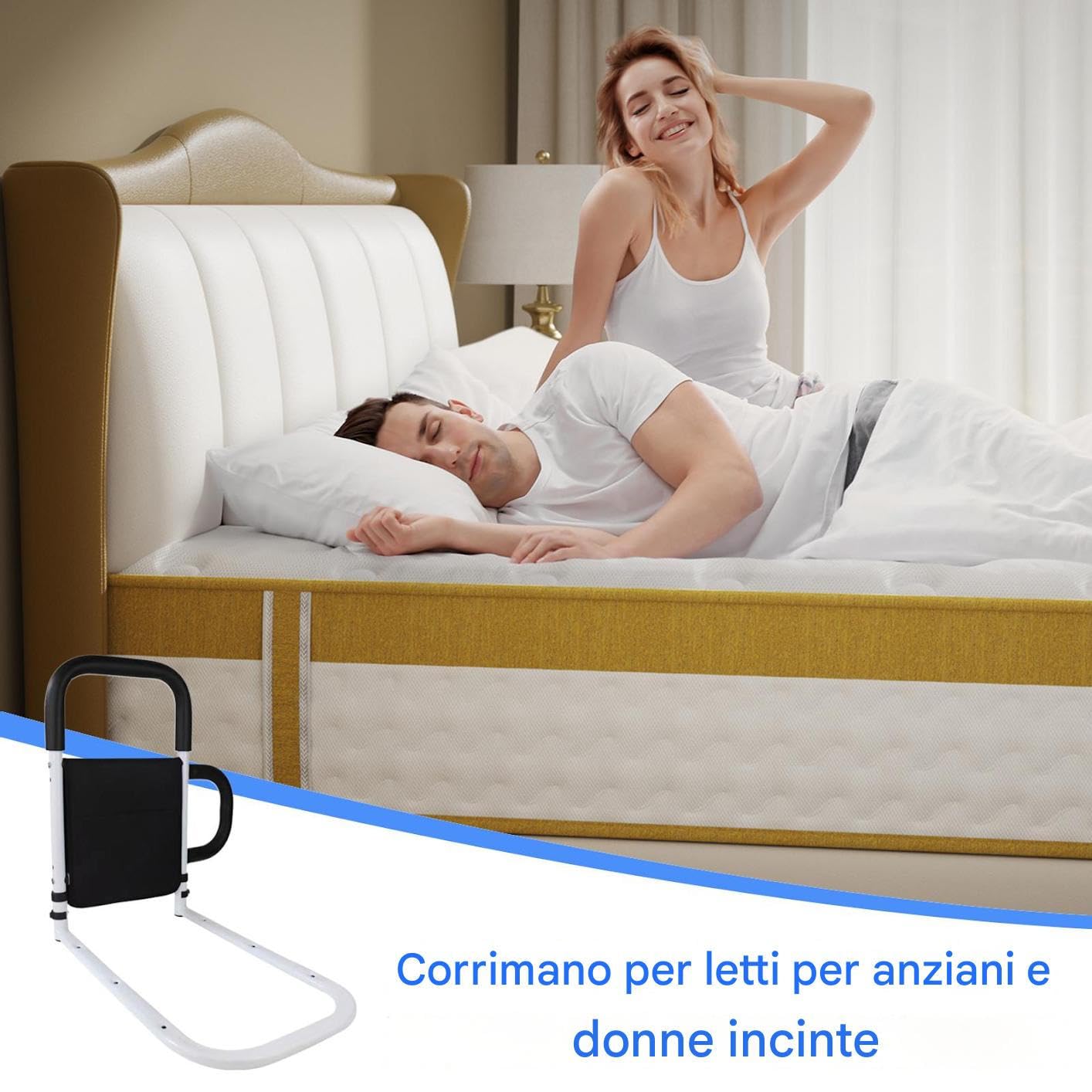Barre Di Sicurezza Per Letti Anziani Maniglia Antiscivolo con Impugnatura | Barra Con Tascom Portaoggetti Per Supporto Domestico e Ospedaliero per Anziani