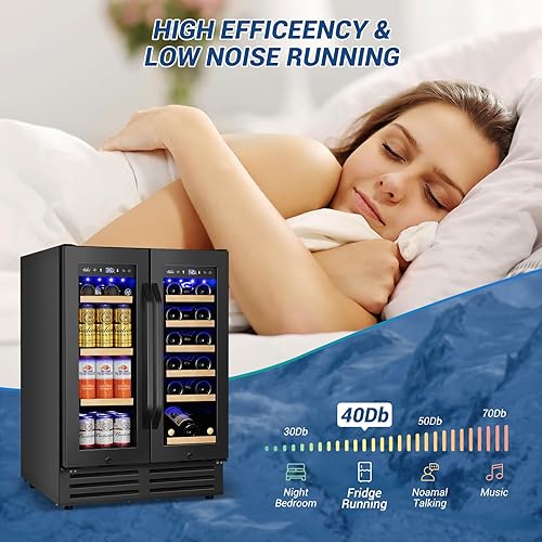 Miniatura 7 de Refrigerador de vino y bebidas, color negro, enfriador de bebidas de 24 pulgadas debajo del mostrador, zona dual con puerta de vidrio y cerradura,