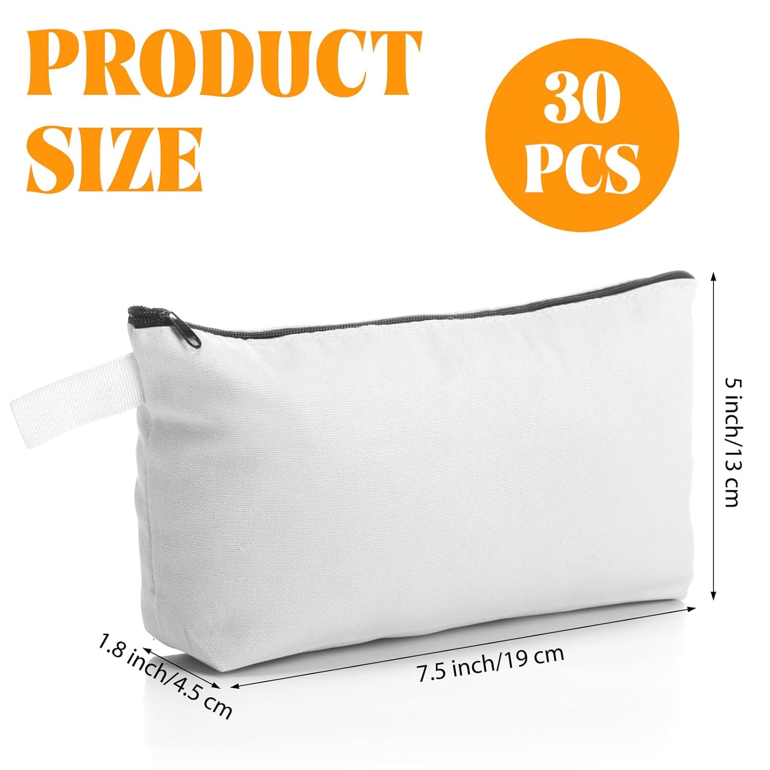 Saintrygo 30 Pcs Canvas Makeup Bags Bulk for Women Cosmetic Bags Small Travel Canvas Zipper Pouch Blank DIY Multipurpose Toiletry Hygiene Pouch for Women Purse Pencil Case(White,9.8 x 5 x 2 Inch)