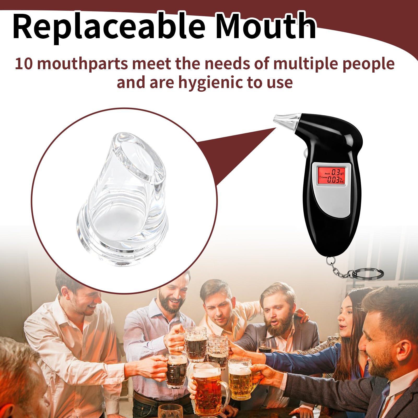 Éthylotest Électronique Haute Précision Alcootest Portable avec Écran LCD et 10 Embouts Rechangeables Éthylomètre Personnel Rapide pour Conduite Sécurisée et Usage Domestique