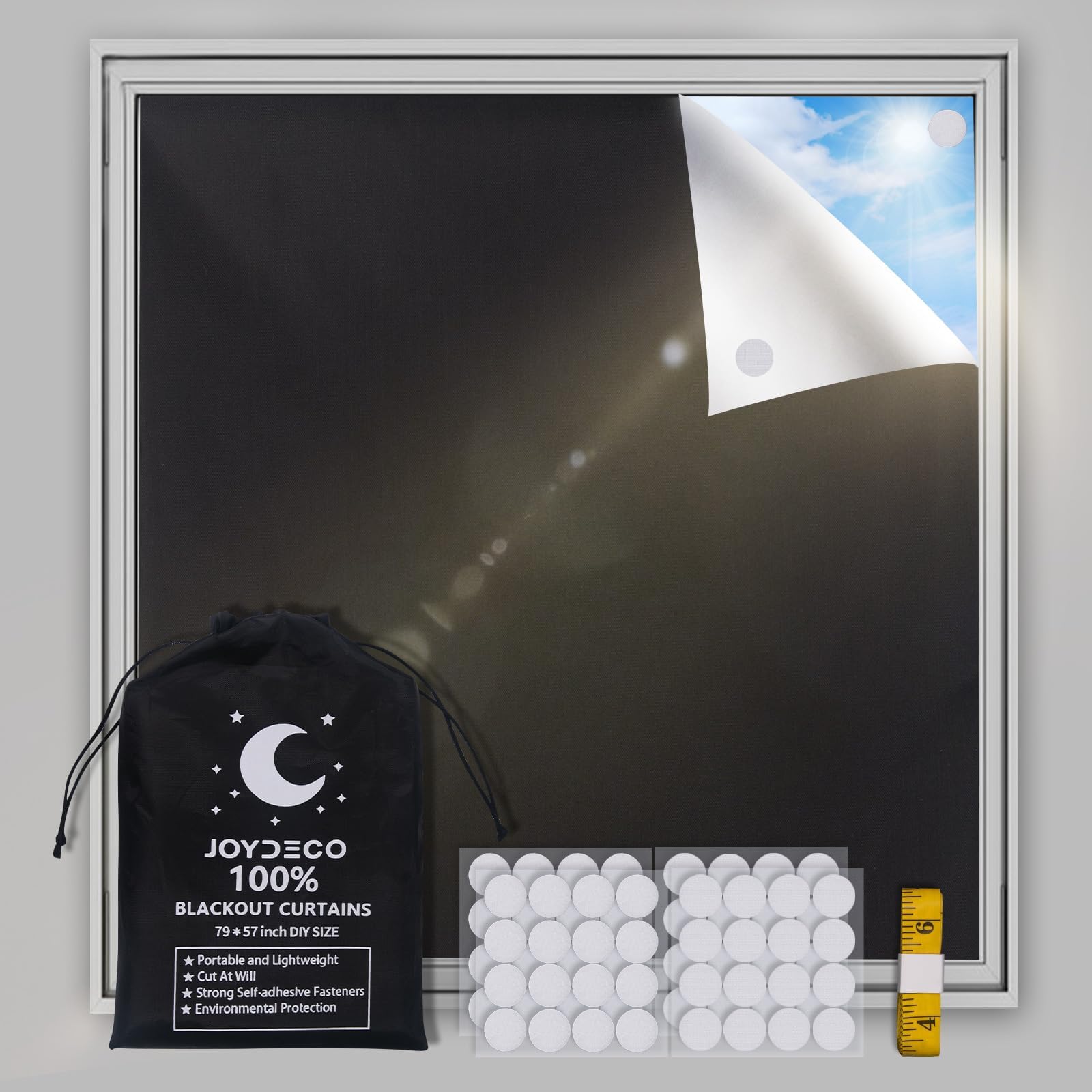 Joydeco 100% Tela Opaca para Cortinas sin Taladrar Cortina Negro Opaca Cortables para Ventanas de Tejado