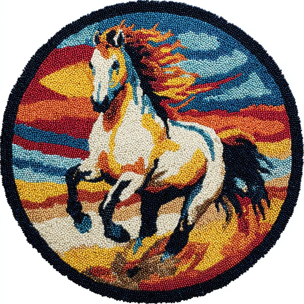 AMBATTERY Round Latch Hook Kits Pre-Printed Rug,Animal Horse
