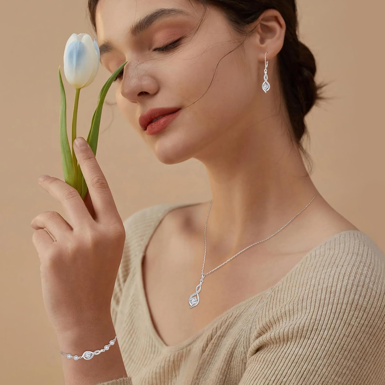 Infinity Necklaces for Women 925 Sterling Silver Birthstone Pendant Necklace Anniversary Birthday Jewelry Gifts for Women - Image 2