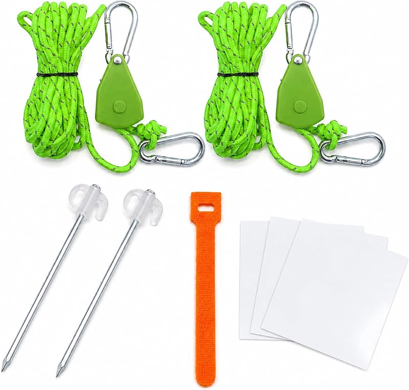 Kit de reparación de tienda de campaña mejorado con líneas tensoras, estacas, parches y extractor | Las líneas de refuerzo de las tiendas de campaña con tensores ayudan a asegurar las tiendas de campaña, lonas, marquesinas y refugios para acampar durante el montaje al aire libre.