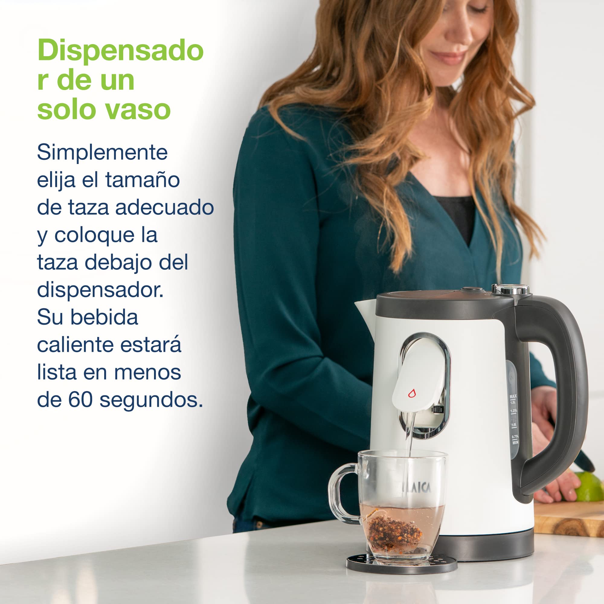 Hervidor eléctrico LAICA Dual Flo con dispensación de una sola taza, Capacidad 1.5 L