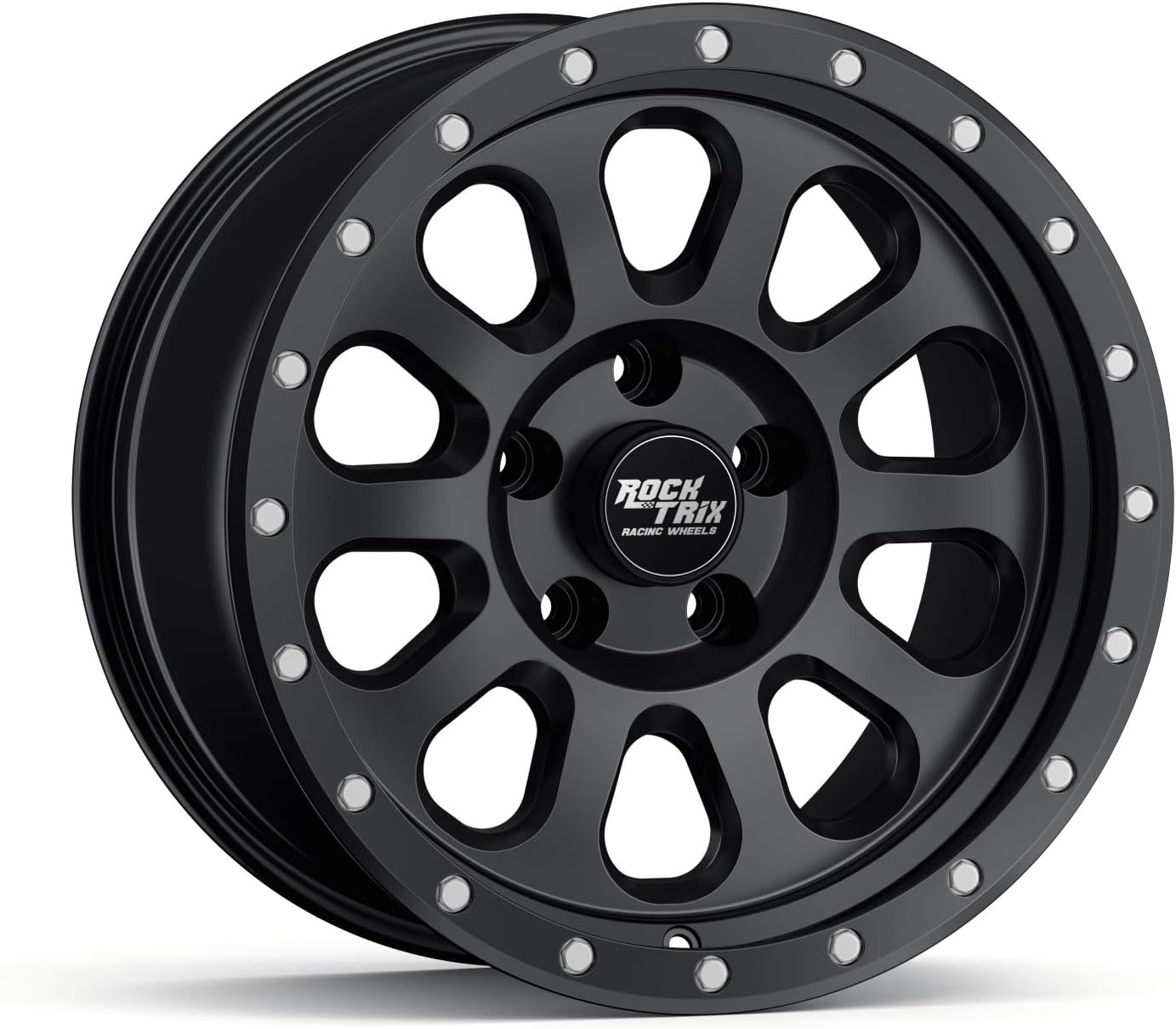 RockTrix RT111 17 Inch Wheel Compatible with Jeep Wrangler JK JL Gladiator JT Rims, 5x5" 5x127 PCD, 17x9-12mm Offset, 4.5" Backspace, 71.5mm Bore, Matte Black 17" Wheel