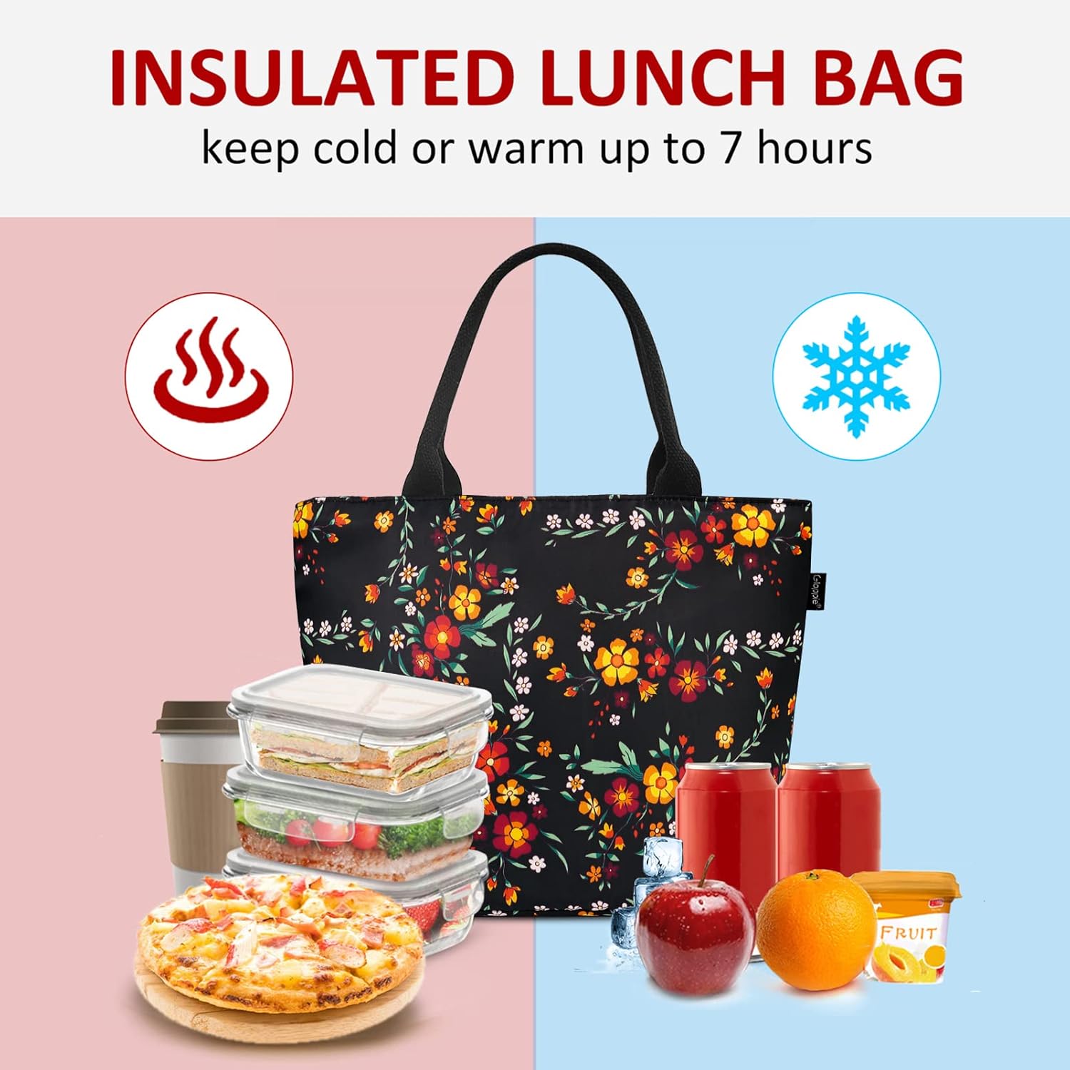 Gloppie Lunch Bag Women Insulated Lunch Box Leakproof Lunch Tote Bag for Work Cute Cooler Bags Stylish Flower - Image 2
