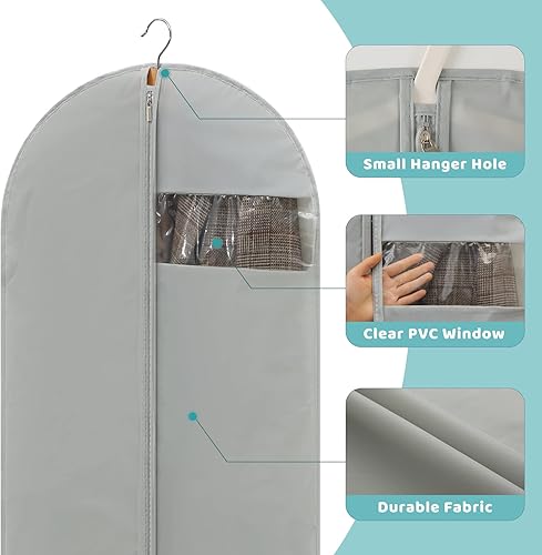 Miniatura 8 de Perber Bolsas colgantes transparentes para ropa (juego de 12) bolsas ligeras a prueba de polvo con cremallera completa para almacenamiento en el