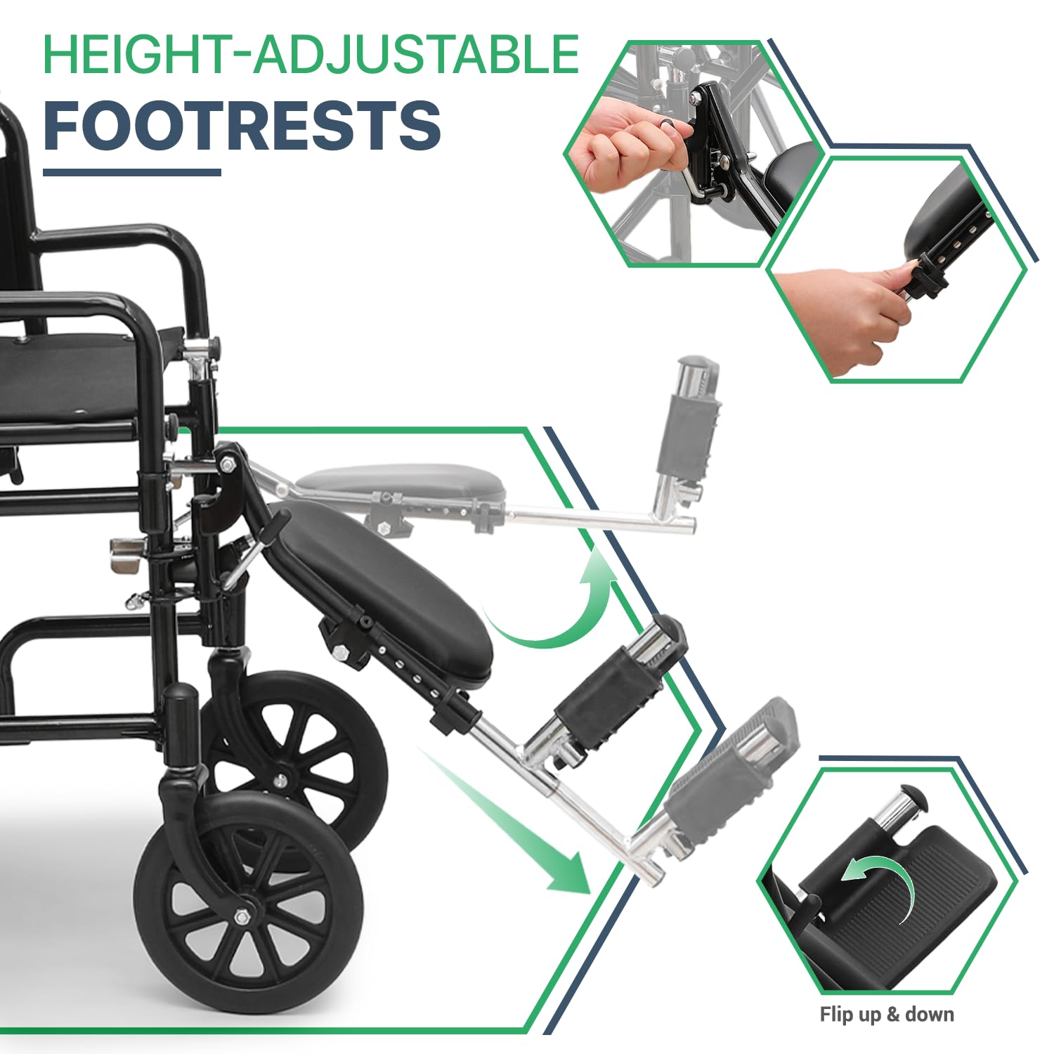 Magshion Silla de ruedas plegable con respaldo alto para adultos, 300 libras, 18.5 pulgadas, asiento reclinable, plegable, autopropulsado, silla de ruedas de transporte resistente