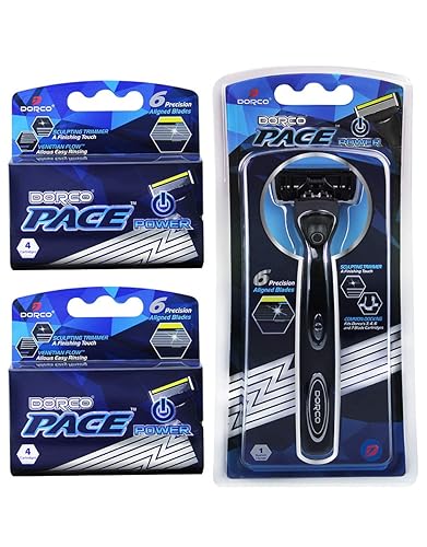 Dorco Pace 6 Plus Power - Sistema de maquinilla de afeitar de seis cuchillas con recortadora 9 cartuchos 1 mango Dorco Pace 6 Plus Power - Sistema de maquinilla de afeitar de seis cuchillas con recortadora 9 cartuchos 1 mango