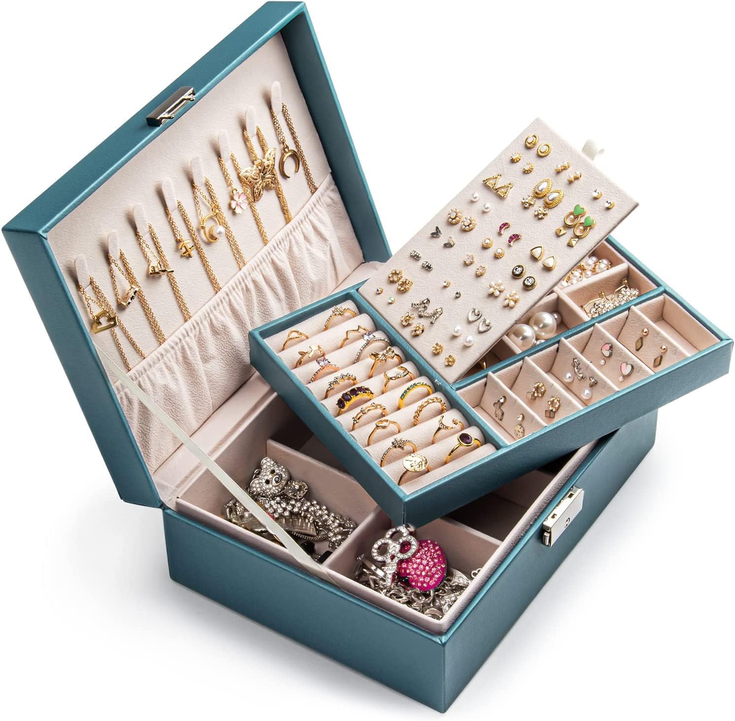 ANNA TOSANI Caja De Joyero Pequeño Organizador De Joyas, Joyero De Viaje De PU Para Ujer Caja